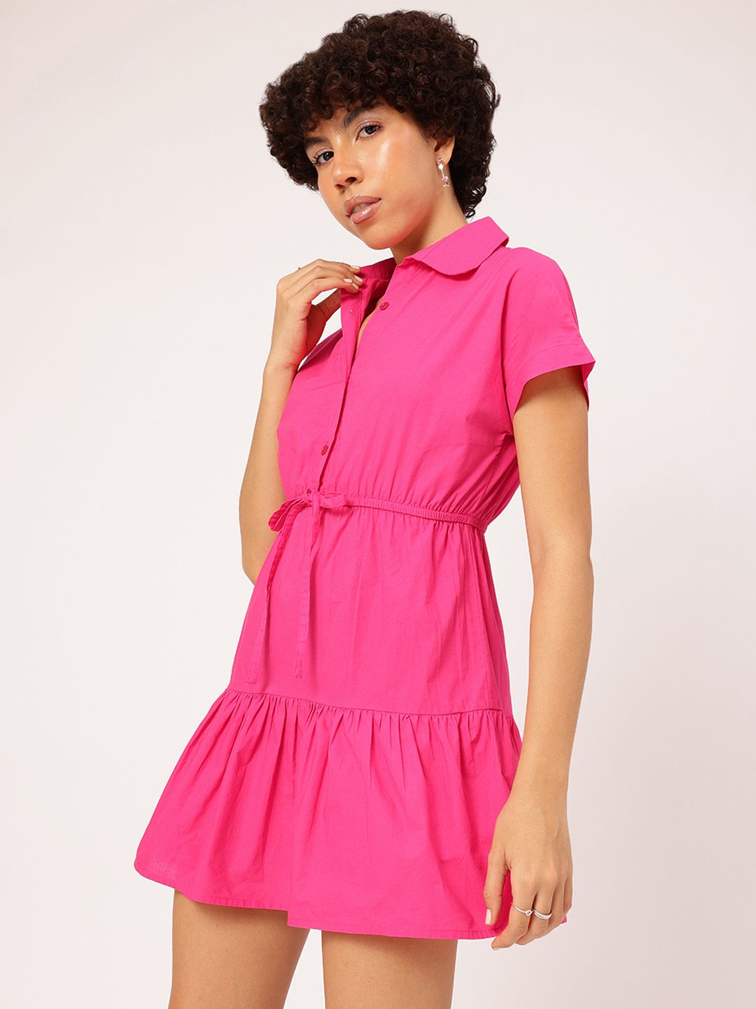DressBerry Blush & Bold Tie-Up Waist A-Line Mini Dress