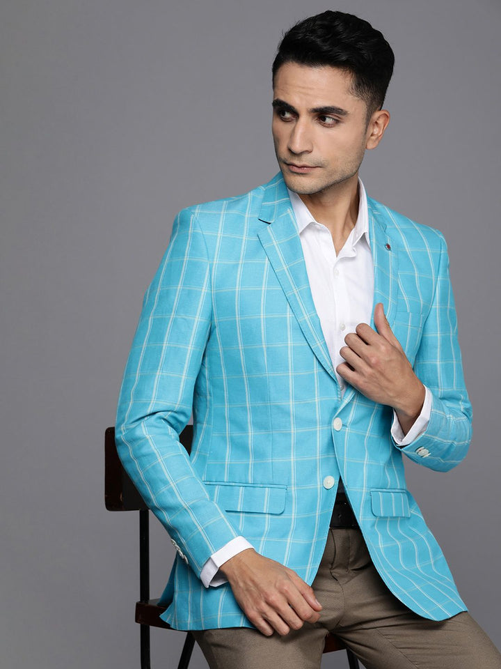 Raymond Linen Cotton Contemporary Fit Single-Breasted Checked Formal Blazers