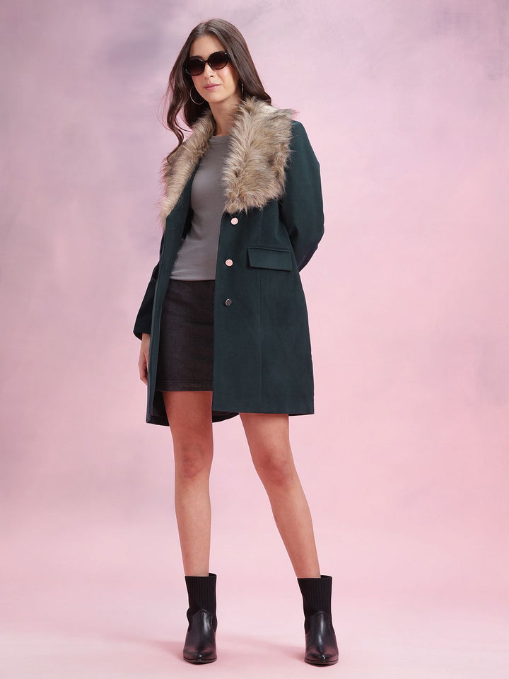 DressBerry Fur Shawl Collar Single-Breasted Overcoat