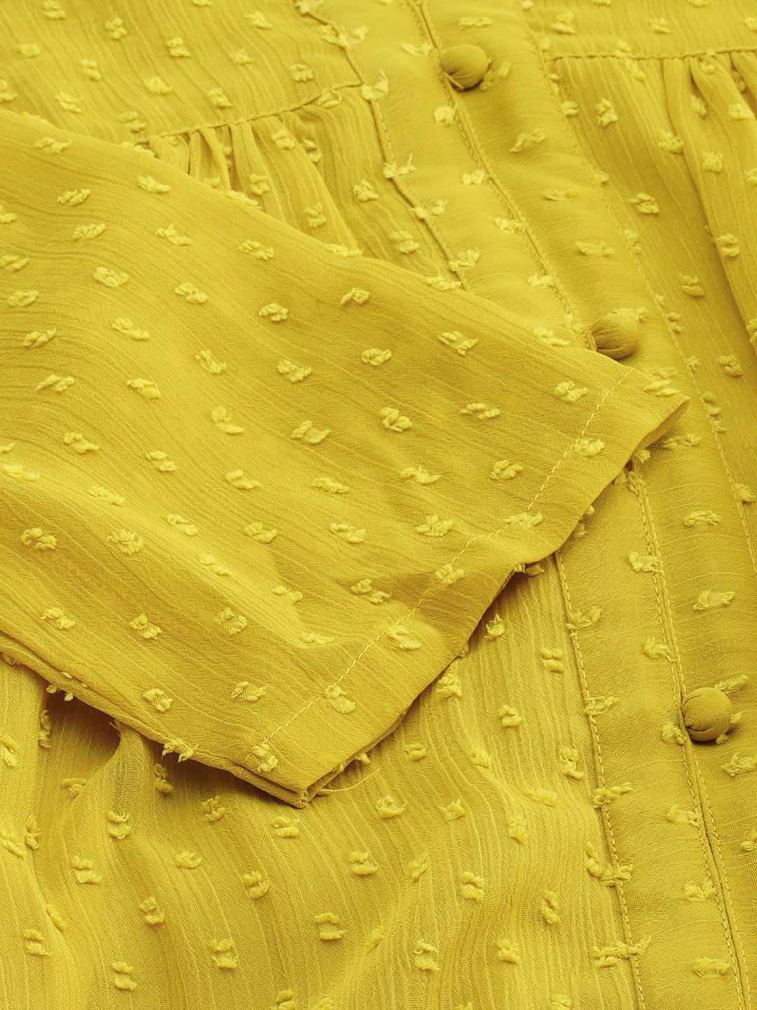 Janasya Women Mustard Chiffon Self Design Front Slit Kurta