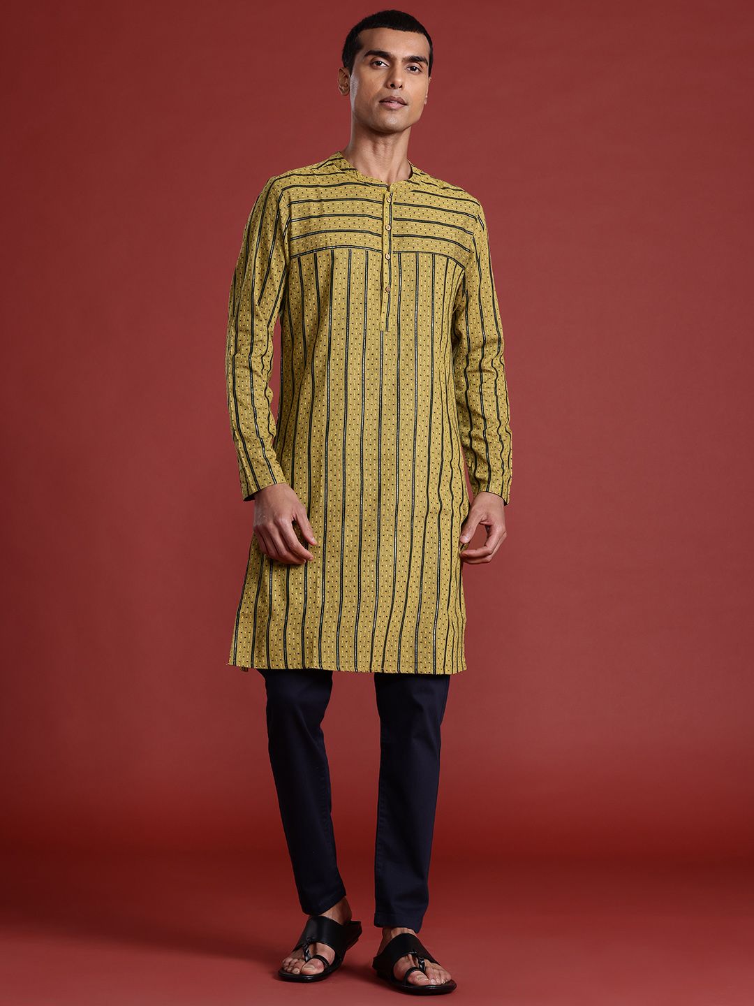 Anouk Men Striped Woven Design Kurta