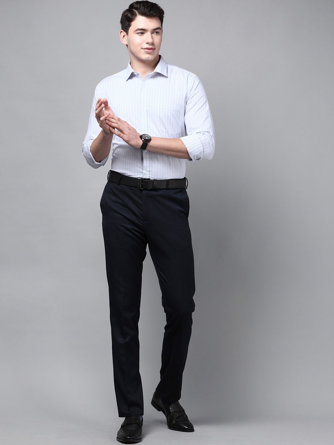 Park Avenue Men Blue Slim Fit Checked Formal Shirt