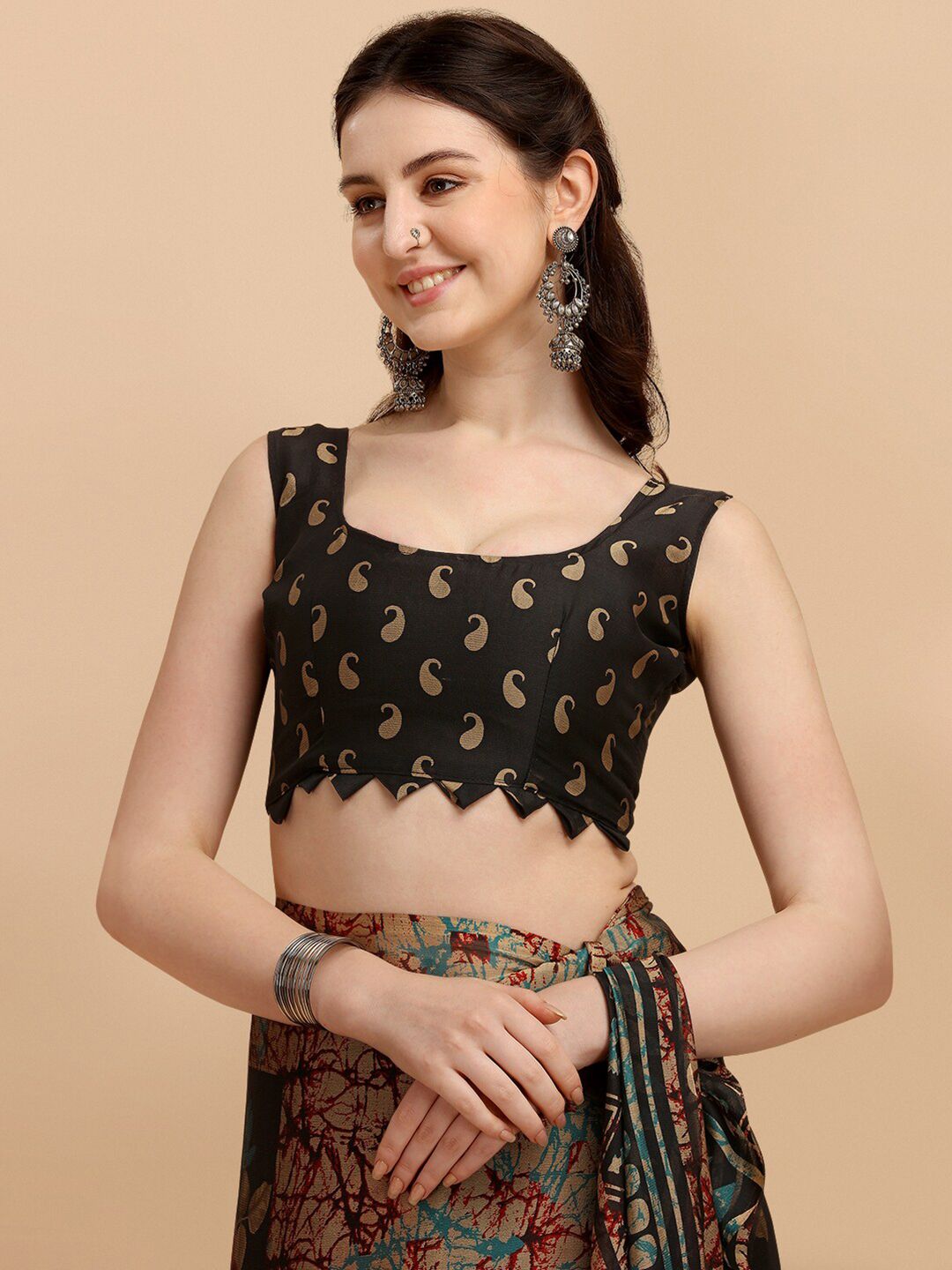 KALINI Black & Red Floral Printed Saree