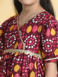 Cutiekins Girls Bandhani Printed Angrakha Gotta Patti Kurta with Dhoti Pants
