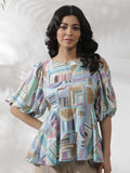 W Geometric Printed Puffed Sleeves Top