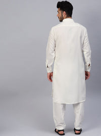 SOJANYA Men Off-White Solid Pathani Kurta with Salwar