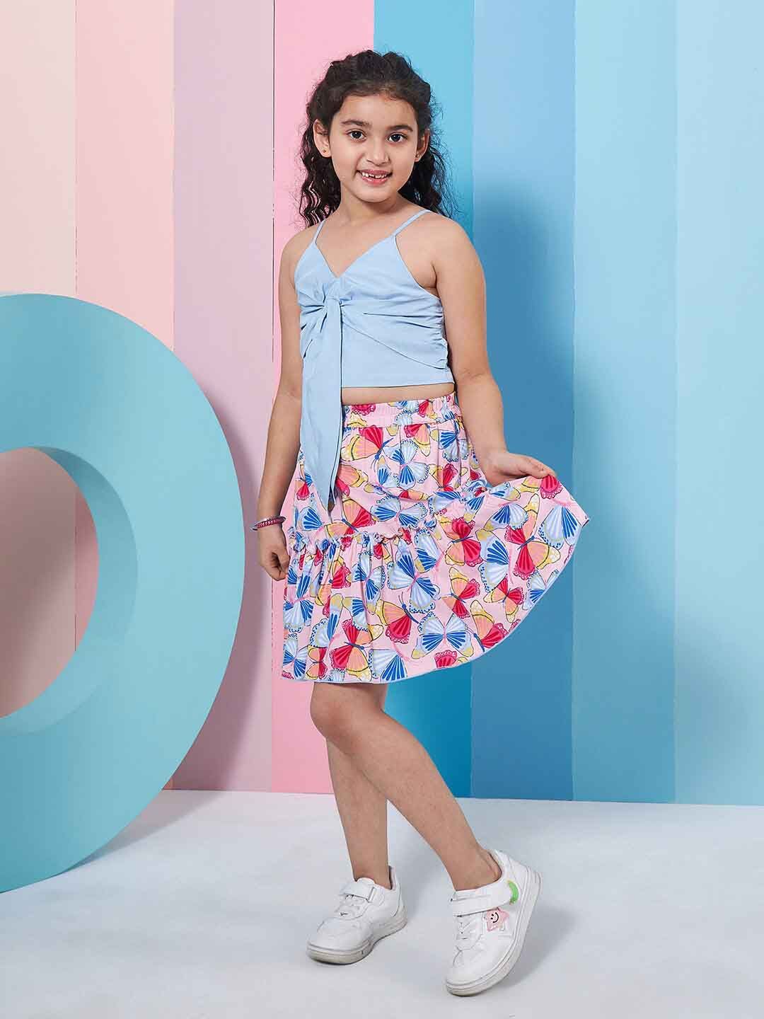 pspeaches Girls Printed Top with Skirt