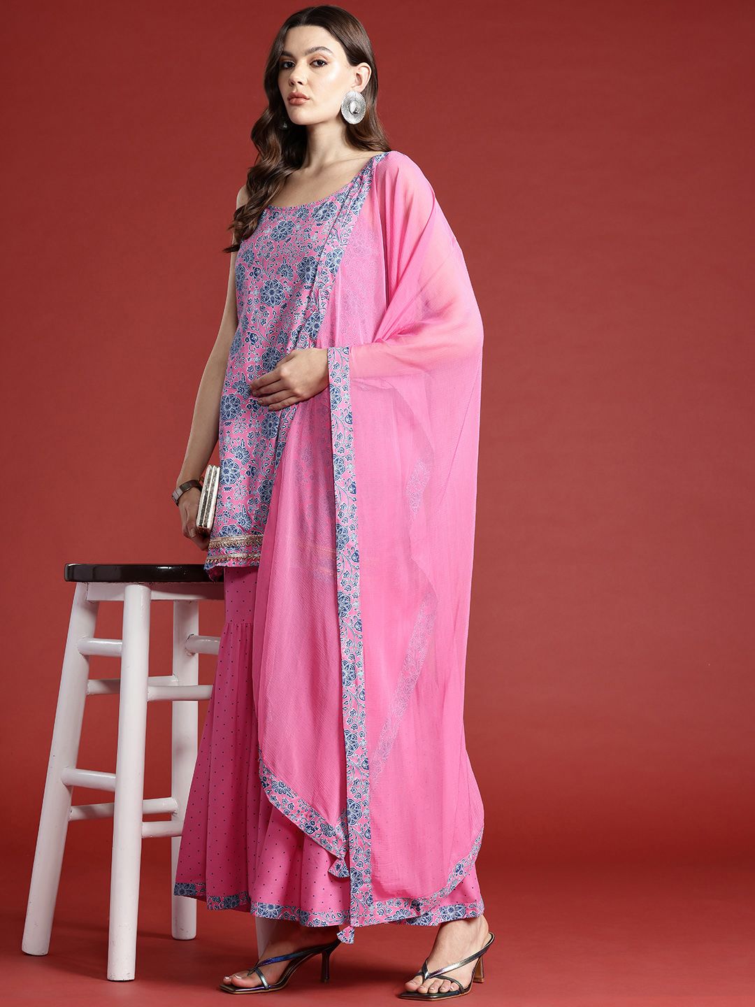 Anouk Floral Printed Regular Kurti with Sharara & With Dupatta