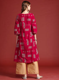 Anouk Women Tyohar Collection Ethnic Motifs Printed Thread Work Velvet Finish A-Line Kurta