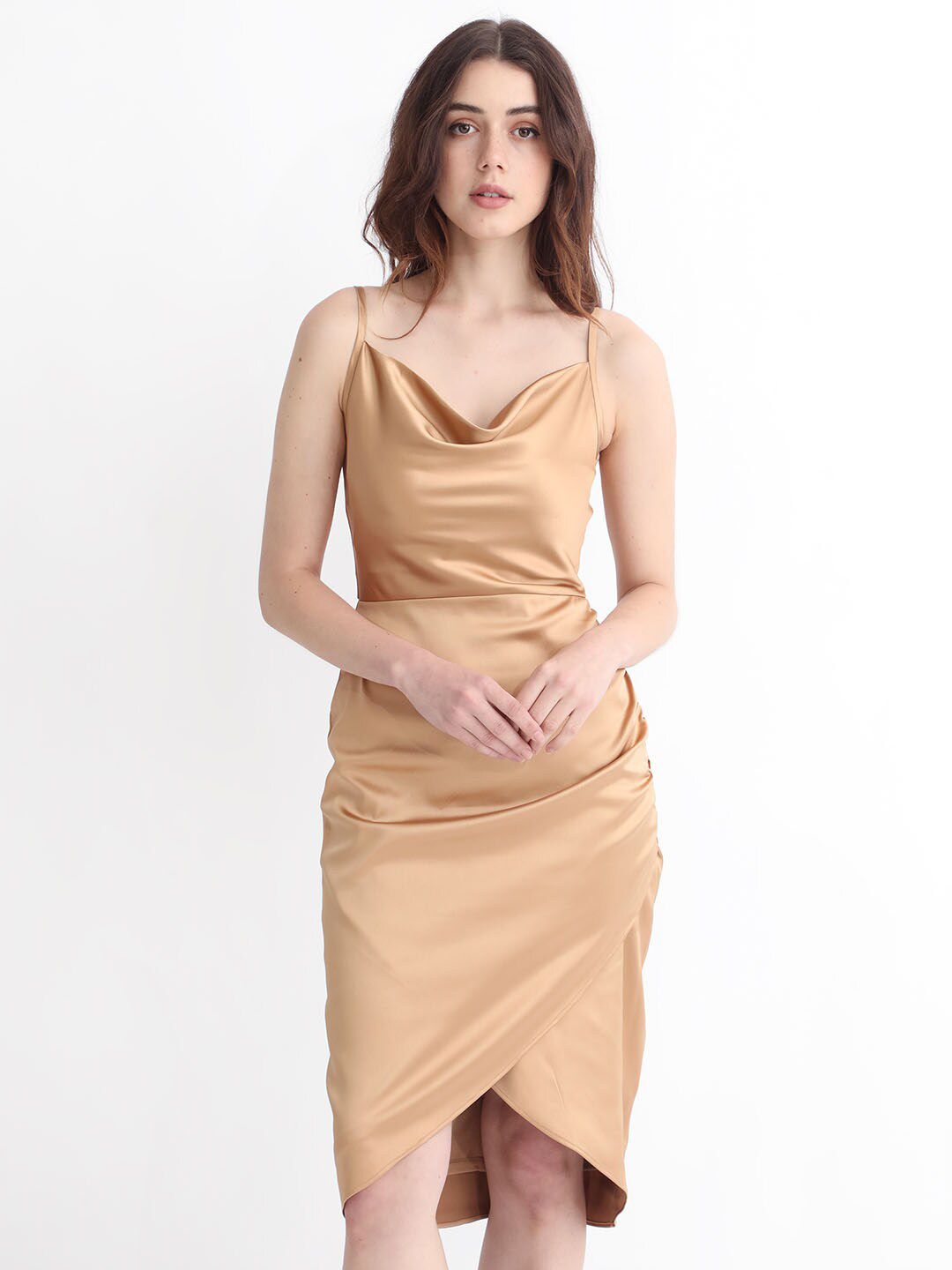 RAREISM Cowl Neck Shoulder Strap Satin Slip Dress