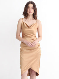 RAREISM Cowl Neck Shoulder Strap Satin Slip Dress
