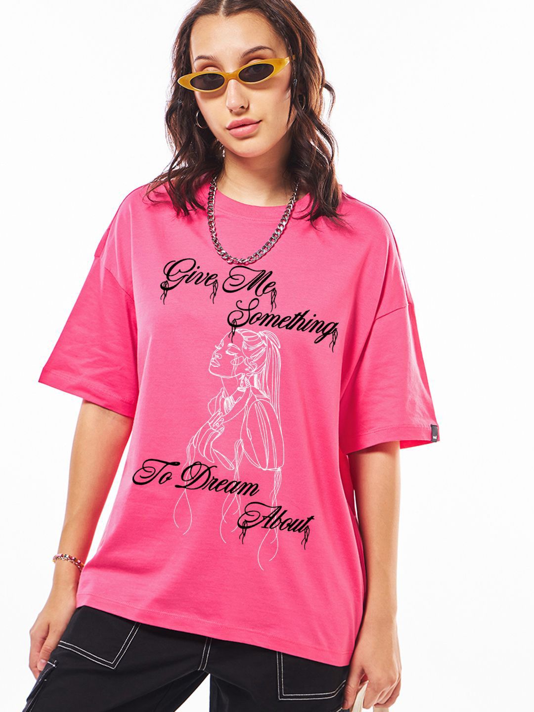 Bewakoof Women Typography Printed Round Neck Cotton Pure Cotton Oversized T-shirt