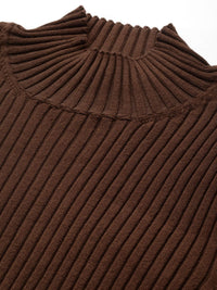 SASSAFRAS Women Brown High Neck Acrylic Pullover