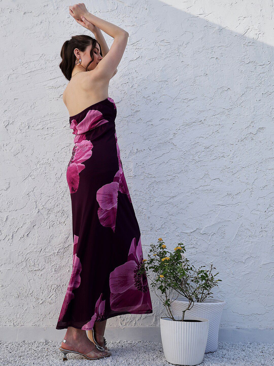 Athena Purple Floral Printed Strapless Maxi Dress