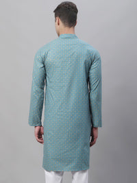 SOJANYA Floral Printed Mandarin Collar Cotton Linen Kurta