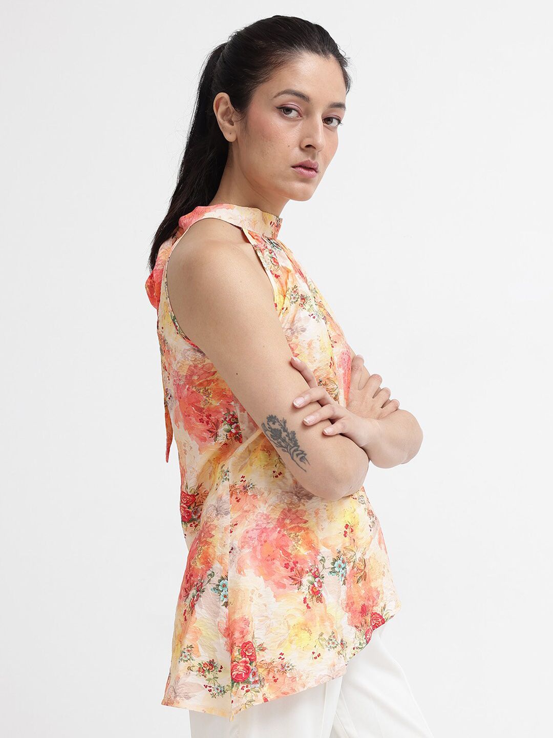 RAREISM Floral Print Halter Neck Cotton Top