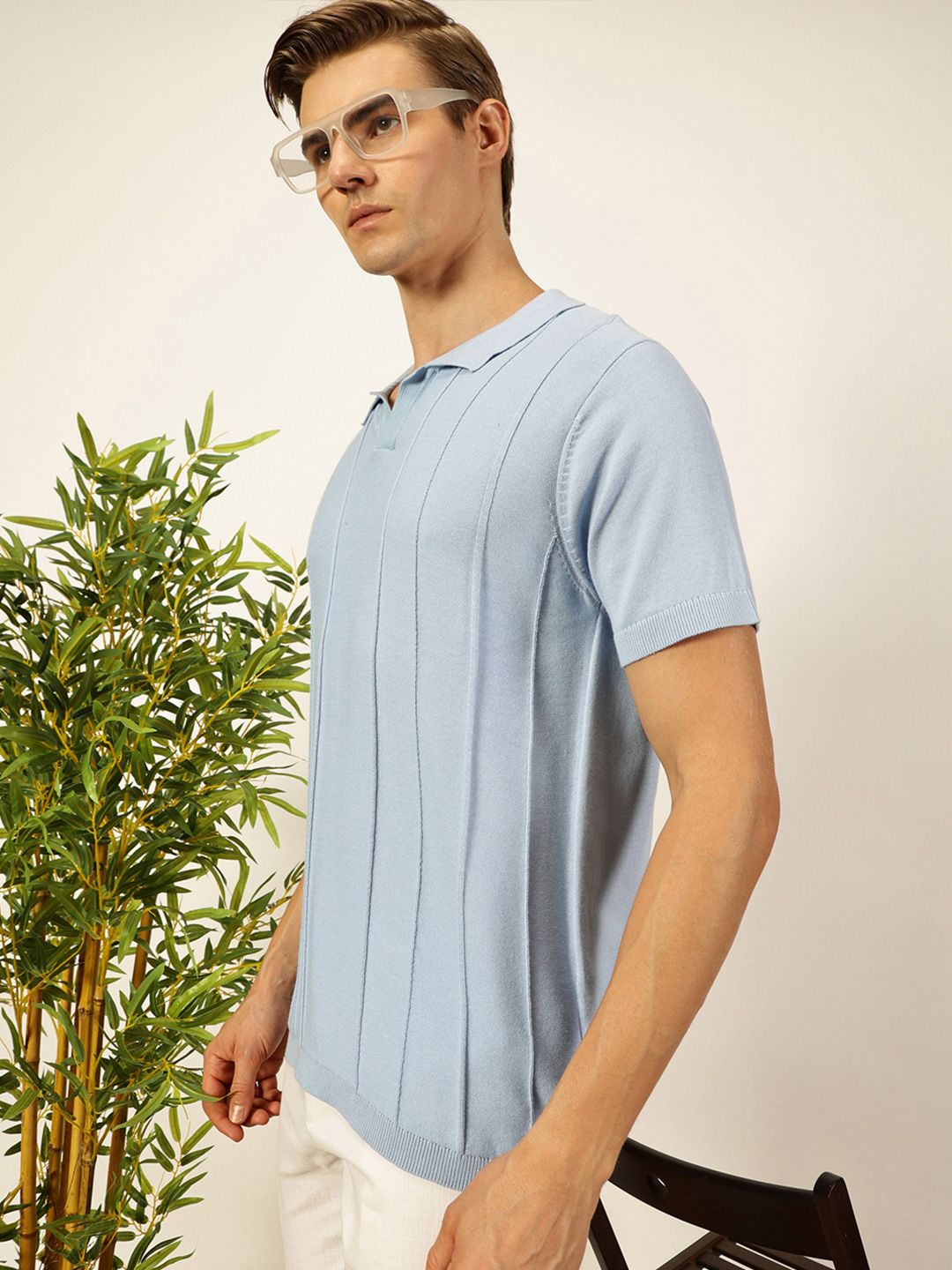 Thomas Scott Men Knit Striped Polo Collar T-shirt