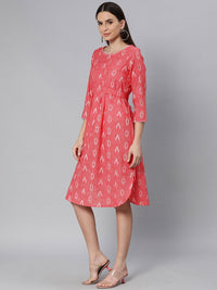 Global Desi Women Red Self-Design A-Line Dress