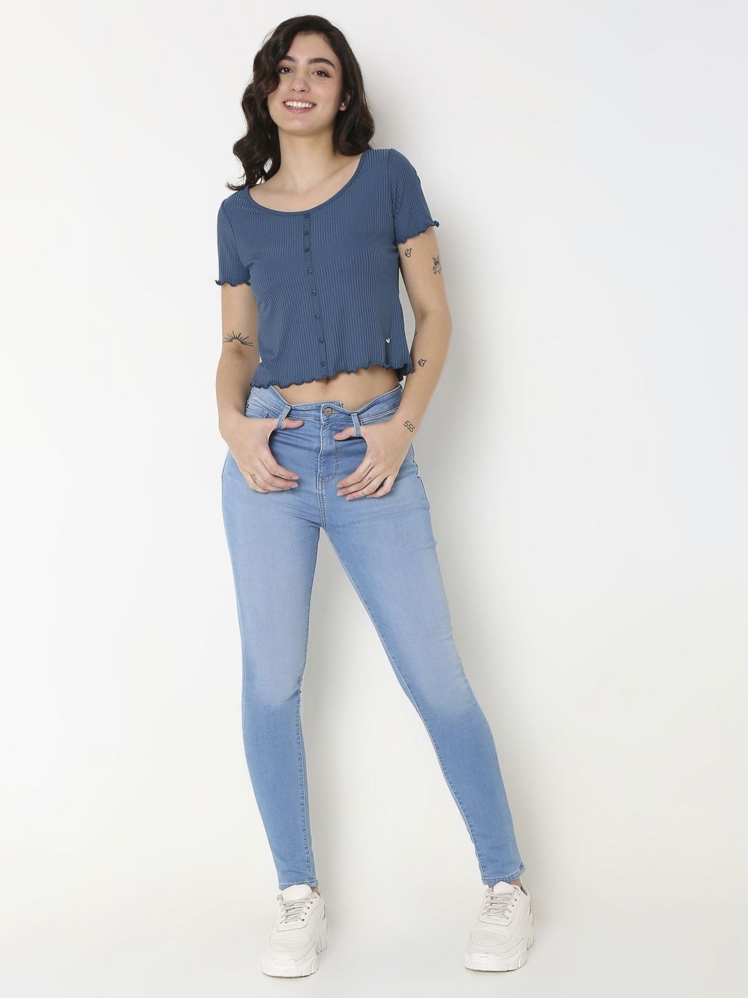 SPYKAR Women Henley Neck Pockets Slim Fit T-shirt