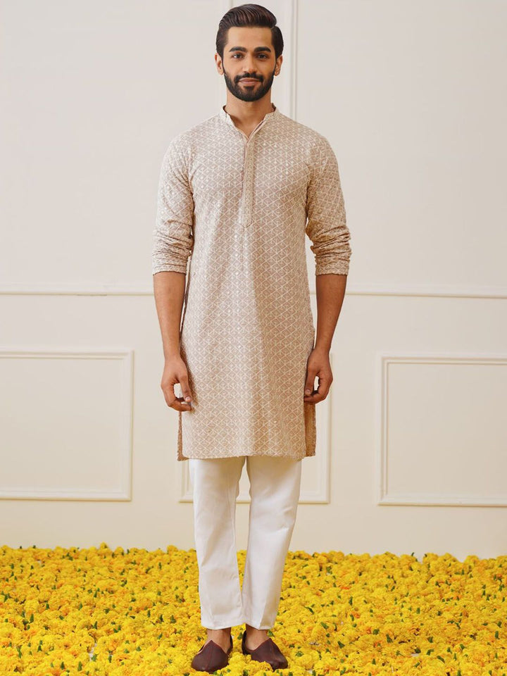 Jompers Geometric Embroidered Thread Work Pure Cotton Kurta With Pyjamas