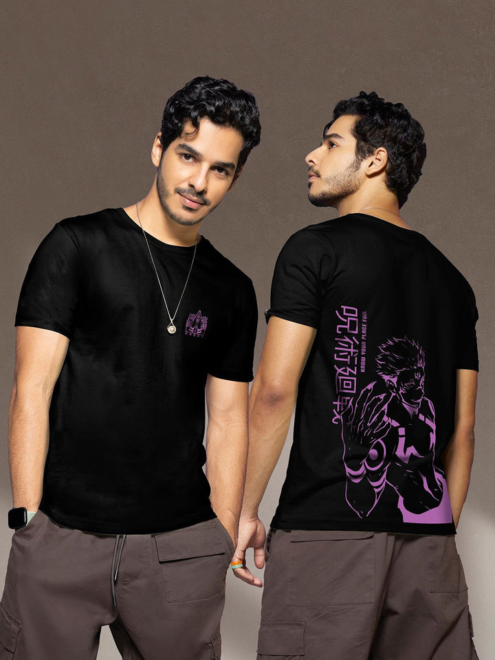 Bewakoof Men Black & Purple Printed Pure Cotton T-shirt