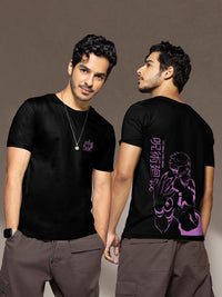Bewakoof Men Black & Purple Printed Pure Cotton T-shirt