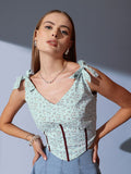 STREET 9 Abstract Printed V-Neck Sleeveless Styled Back Top