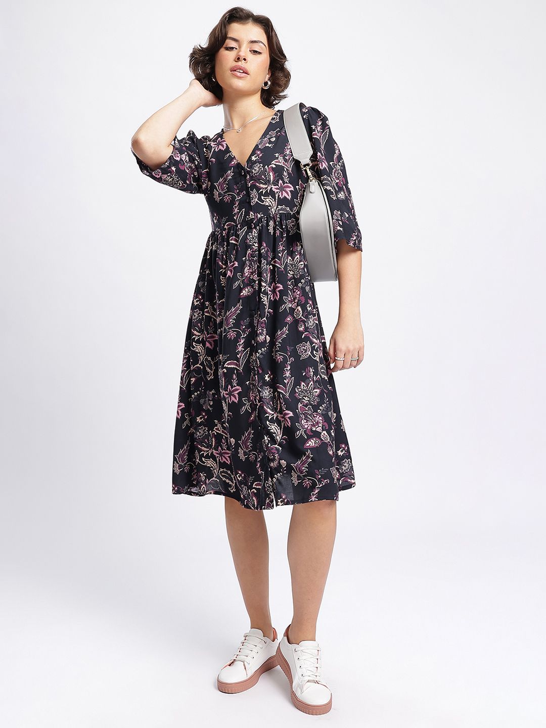DressBerry Blossom Brigade Floral Cut-Out Midi A-Line Dress
