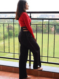 STREET 9 Women Stylish Black Solid High-Rise Trousers