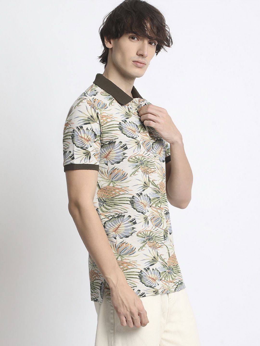 THE BEAR HOUSE Tropical Printed Polo Collar Pure Cotton T-Shirt