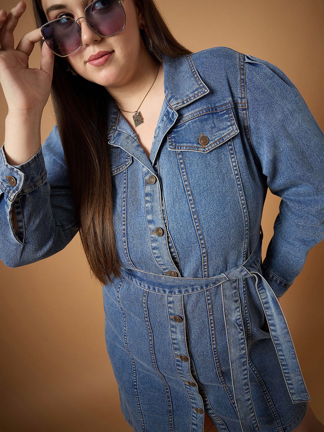 SASSAFRAS Curve Denim Shirt Dress