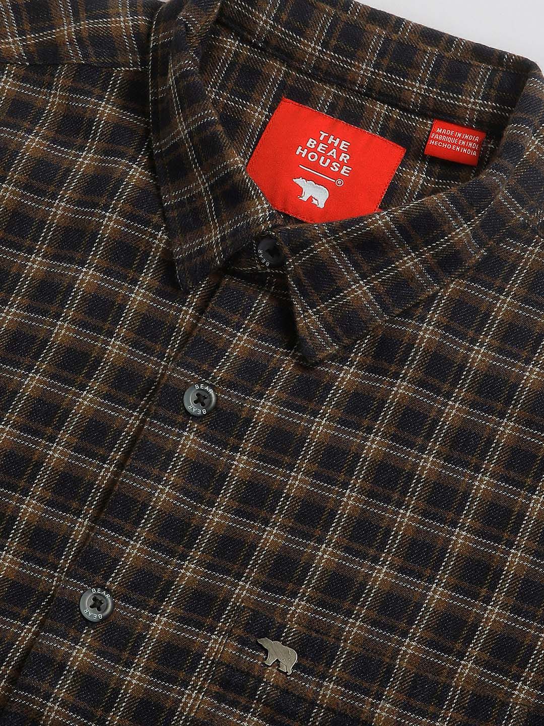 THE BEAR HOUSE Slim Fit Tartan Checked Spread Collar Pure Cotton Casual Shirt