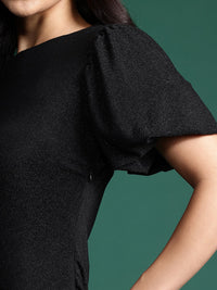 DressBerry Shimmer Finish Ruched Detail Puff Sleeve Mini Dress