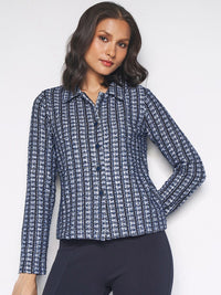 AND Self Design Spread Collar Long Sleeves Crop Tailored Jacket