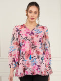 Antheaa Floral Print Puff Sleeve Chiffon Empire Top