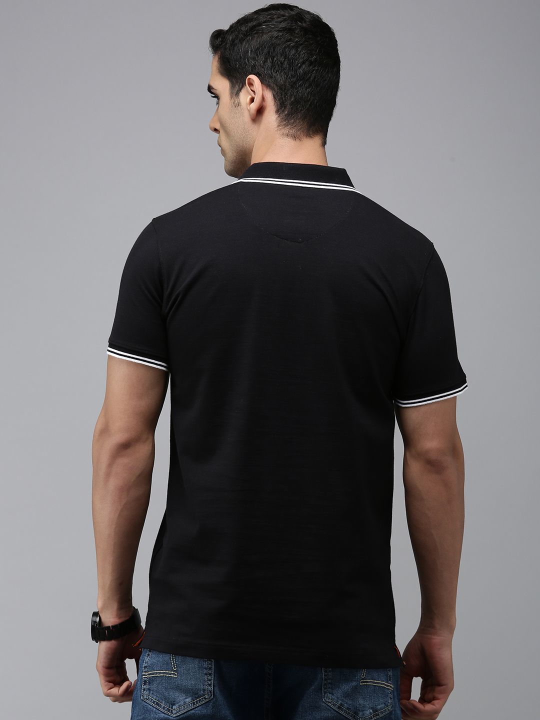 SPYKAR Men Pure Cotton Striped Polo Collar Slim Fit T-shirt