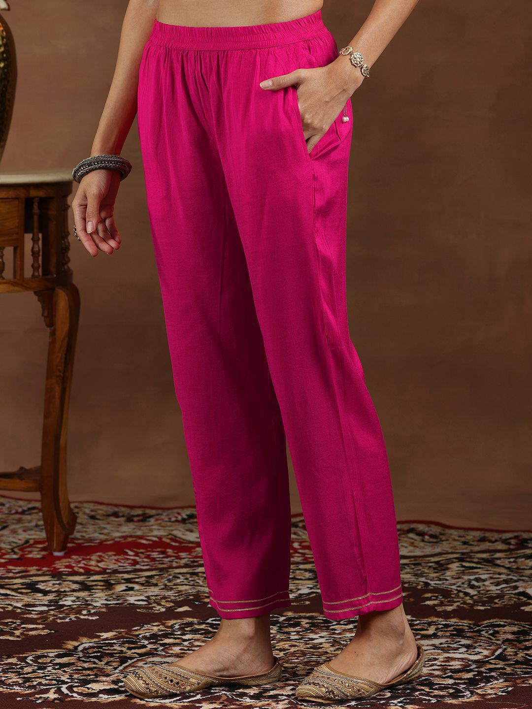 Libas Floral Woven Design Round Neck Kurta with Trousers & Dupatta