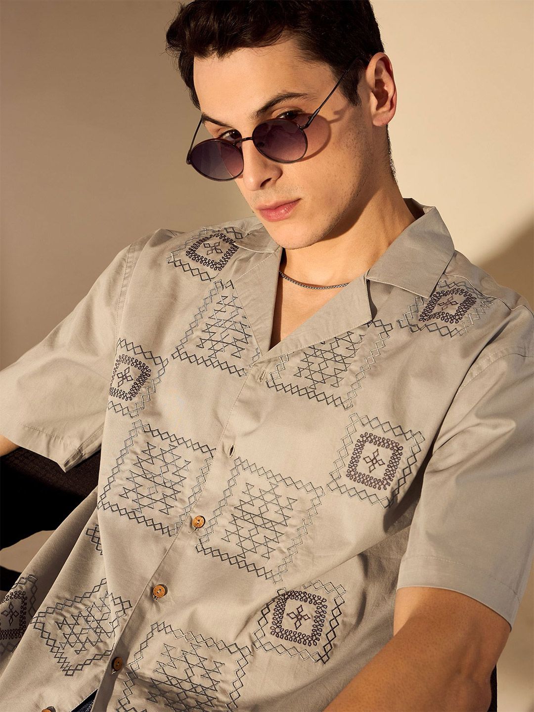 DENNISON Men Embroidery Drop Shoulder Oversized Shirt