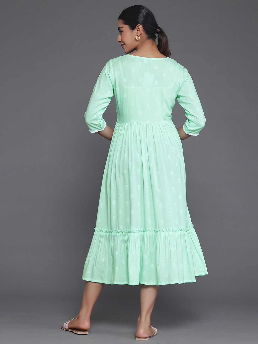 Libas Ethnic Motifs Embroidered Ruffled Fit & Flare Midi Dress