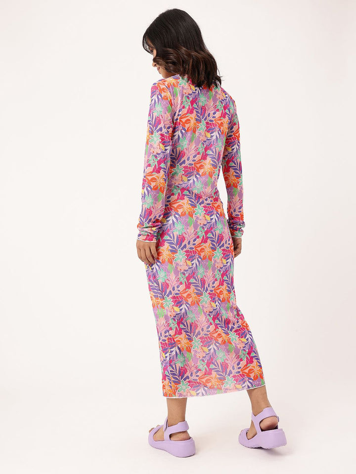 DressBerry Girly Glam Soft Net Floral Printed Sheath Midi Dress Comes With Inner Slip