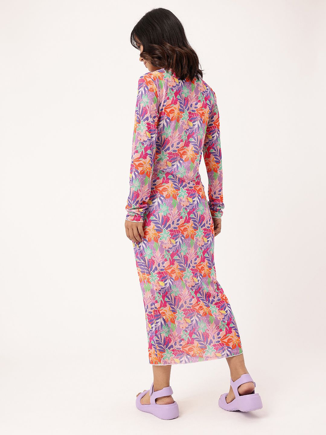 DressBerry Girly Glam Soft Net Floral Printed Sheath Midi Dress Comes With Inner Slip