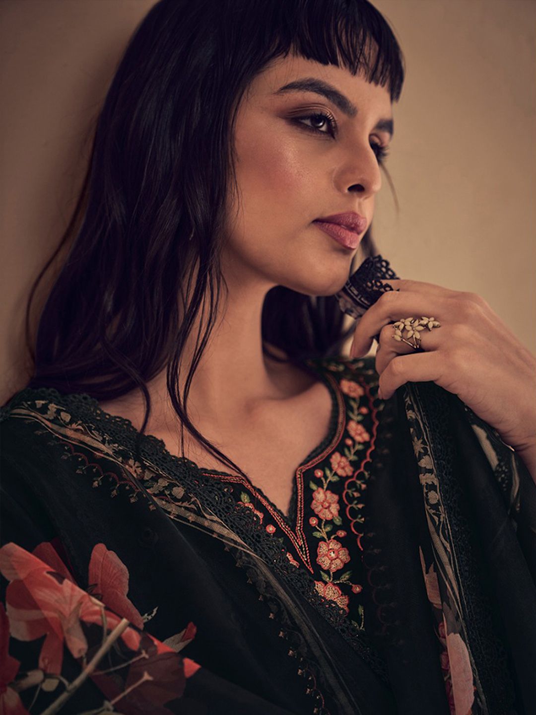 Indo Era Women Floral Embroidered Panelled Thread Work Kurta with Trousers & With Dupatta