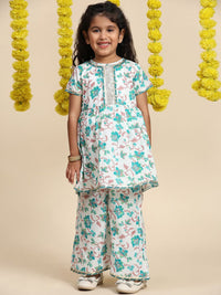 Cutiekins Girls Floral Printed Gotta Patti A-Line Kurti With Palazzos