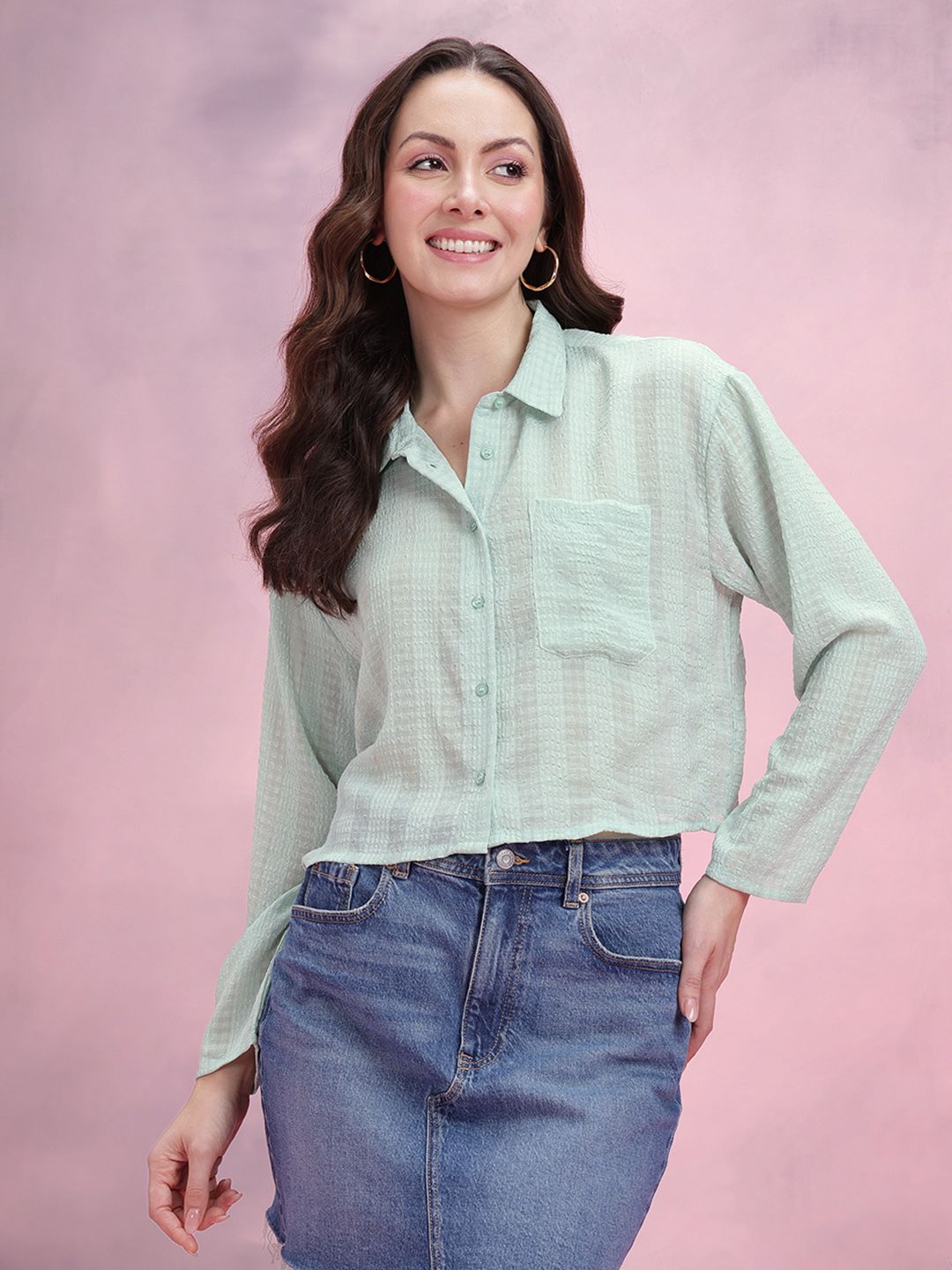 DressBerry Seersucker Checked Boxy Casual Shirt