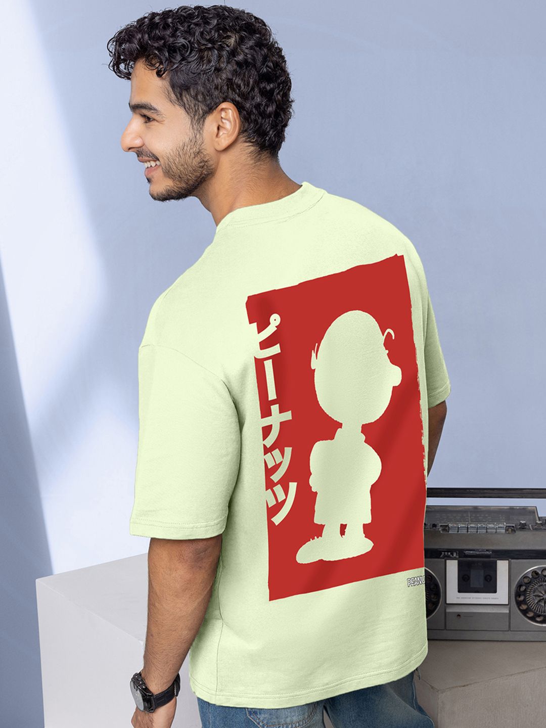 Bewakoof Green Charlie Jap Graphic Printed Oversized T-shirt