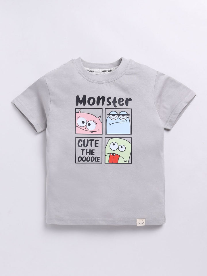 Happy Faces Boys Pure Cotton Typography & Graphic Printed T-shirt