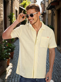 Bene Kleed Men Cuban Collar Cotton Linen Casual Shirt