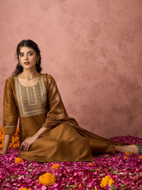 KALINI Ethnic Motifs Yoke Design Thread Work Straight Kurta with Trousers & Dupatta