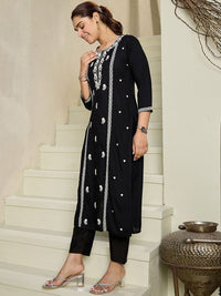 Indo Era Floral Embroidered Round Neck Straight Kurta