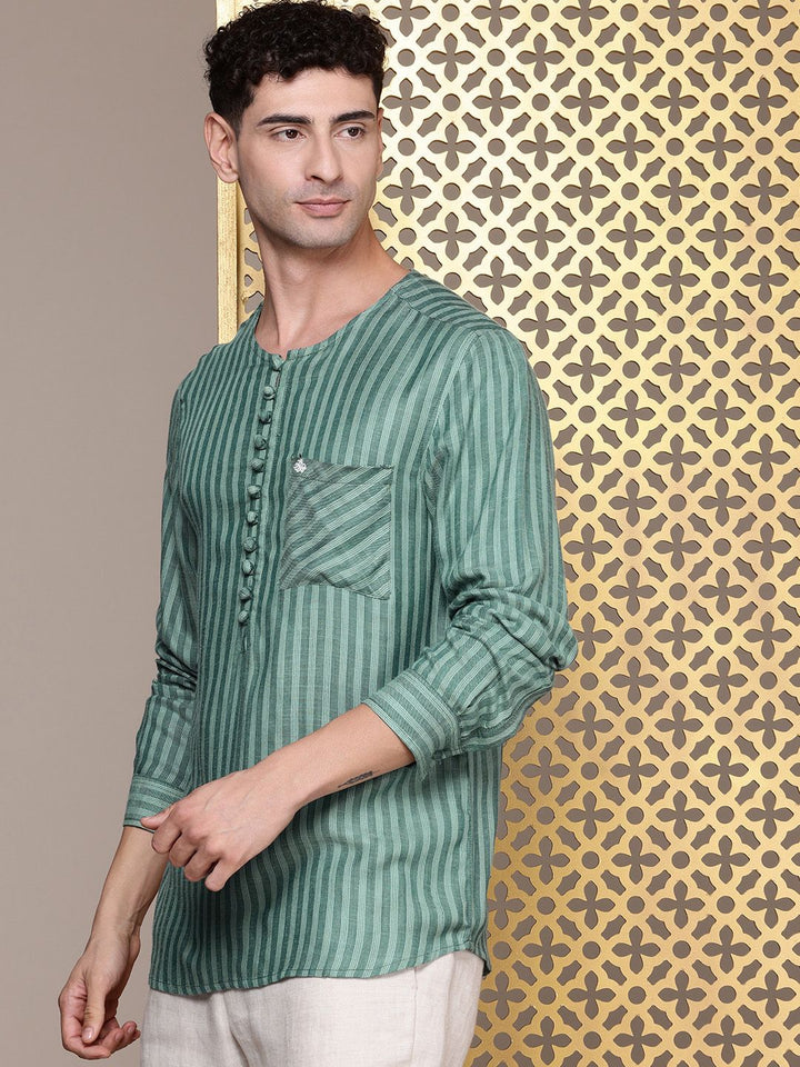 House of Pataudi Round Neck Striped Rozana Kurta